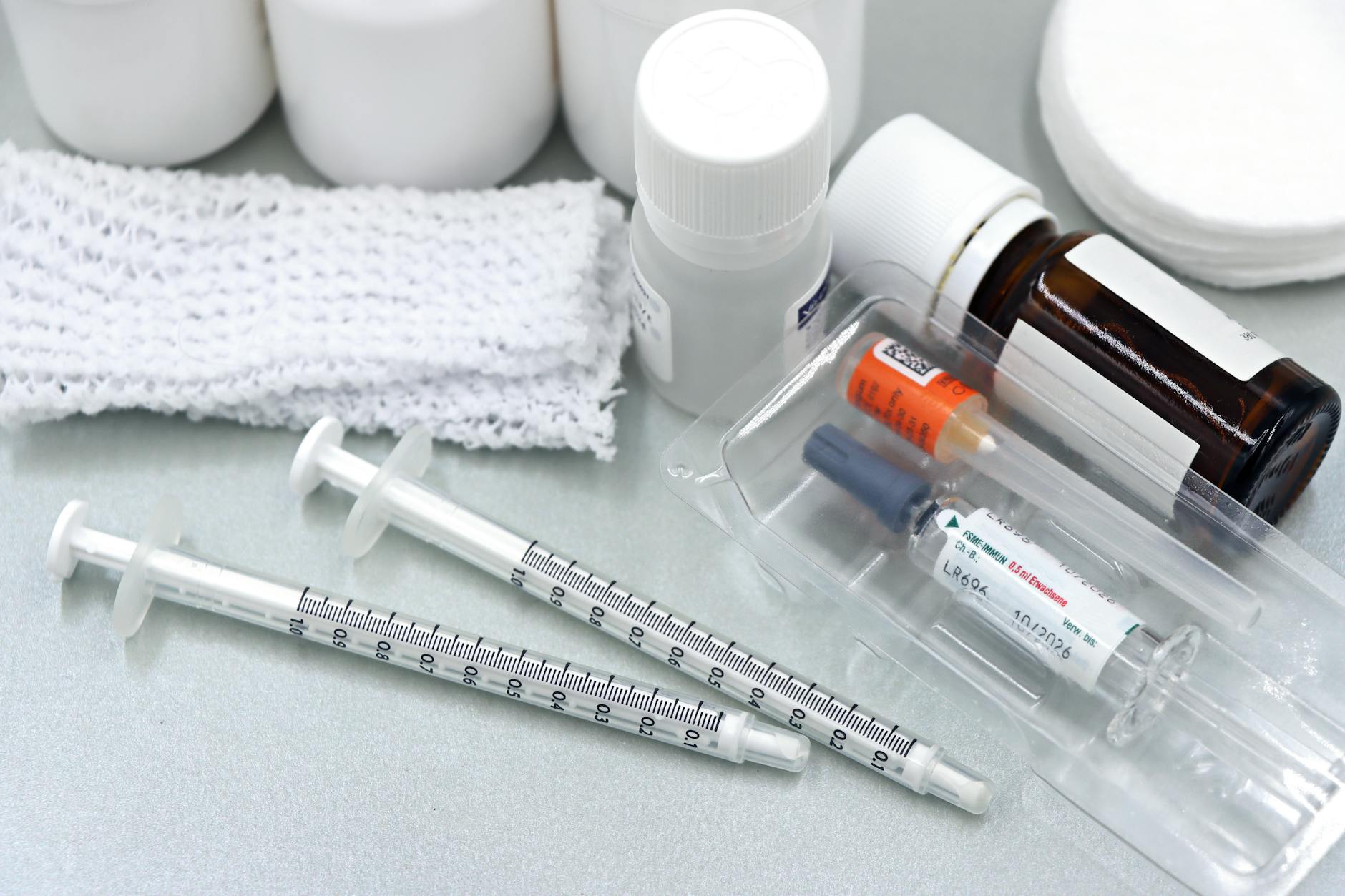 medical tools and vaccines arrangement